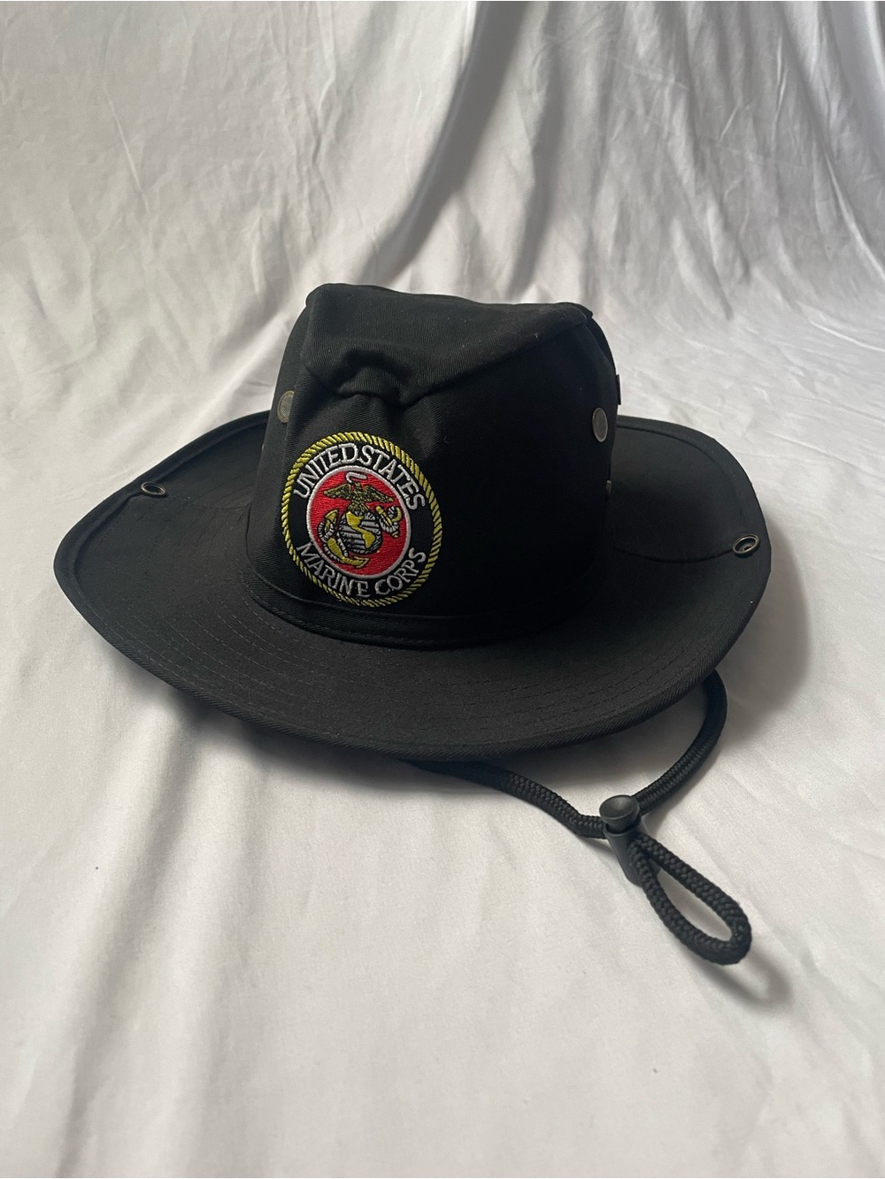 USMC Marine Corps Black Boonie Hat L/XL w/ Chin Strap Militaria
